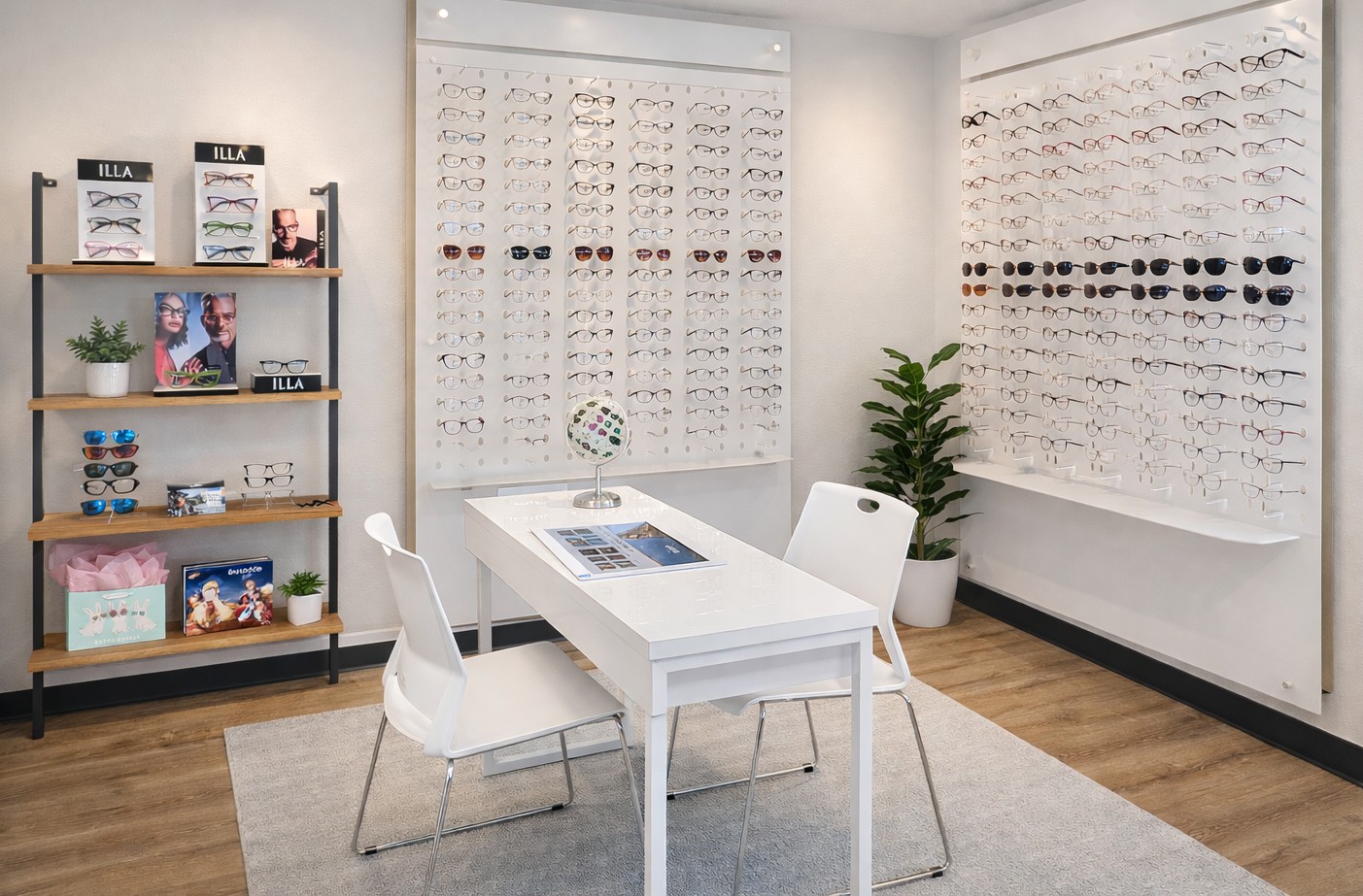 Eyewear displays inside Twin Lakes Vision Clinic