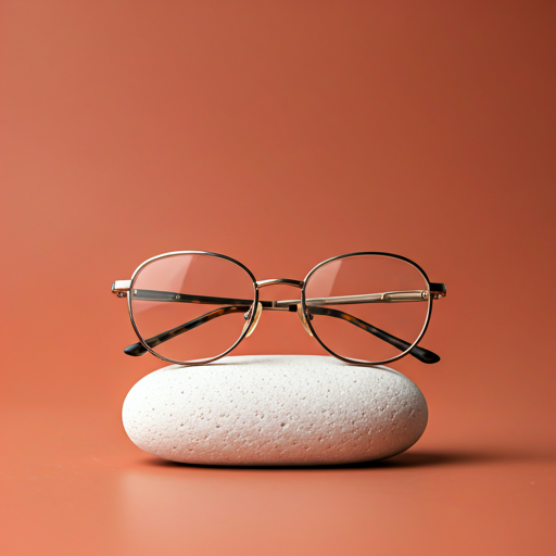 Close-up of eyeglass frames displayed in the clinic
